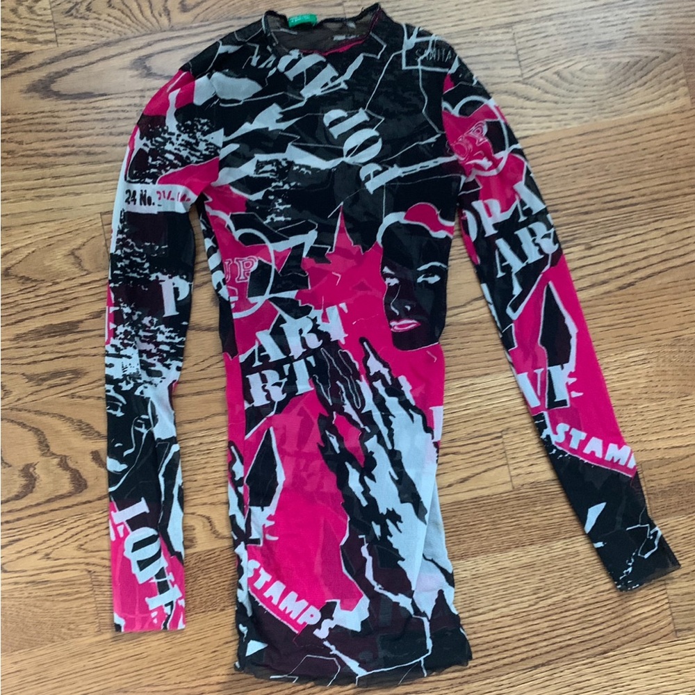 Vintage Italian made Benetton mesh popart long sleeve